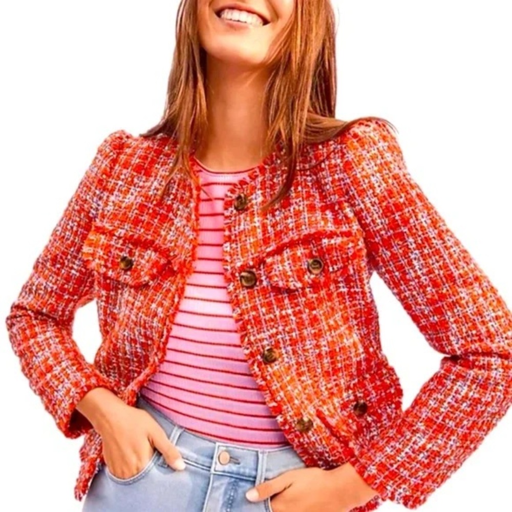 Ann Taylor Tweed Jacket, Orange/Pink Size 6